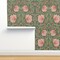 Pink Floral Green Botanical Victorian Garden William Morris Vintage Flower Leaves Art Nouveau Large Scale Custom Pre-pasted Wallpaper by Spoonflower Pre-Pasted Wallpaper 2FT Wide
